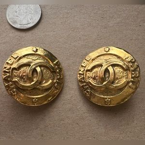 Authentic Vintage Chanel Hammered Gold Earrings